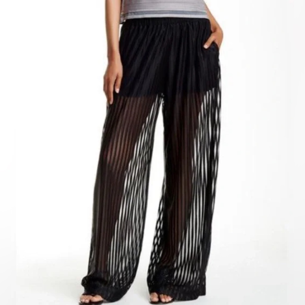Ramy Brook Women Sheer Stripe Palazzo Pants Black Size S